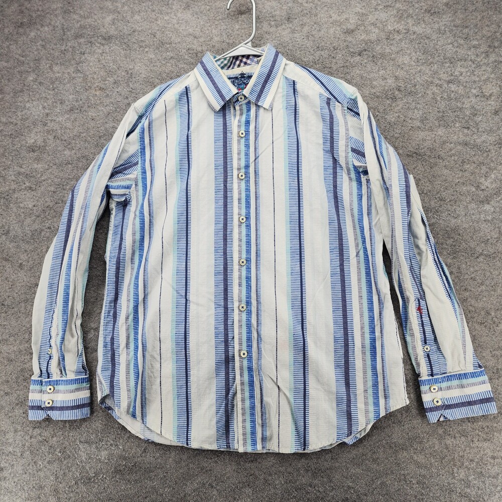 Robert Graham Shirt Mens Medium Classic Fit Button Up Long Sleeve Blue White Str